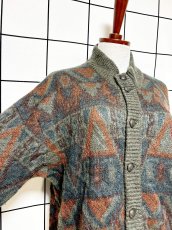 画像6: Italy製 三角柄 レトロ ヨーロッパ古着 ヴィンテージニットカーディガン (6)