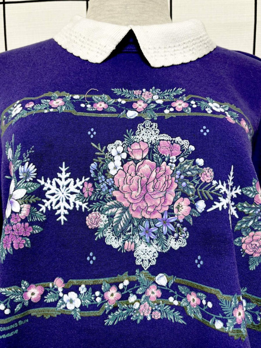 画像7: Ｍorningsun 花柄  ラメ入り パープル 襟付き レトロ USA古着 ヴィンテージスウェット (7)