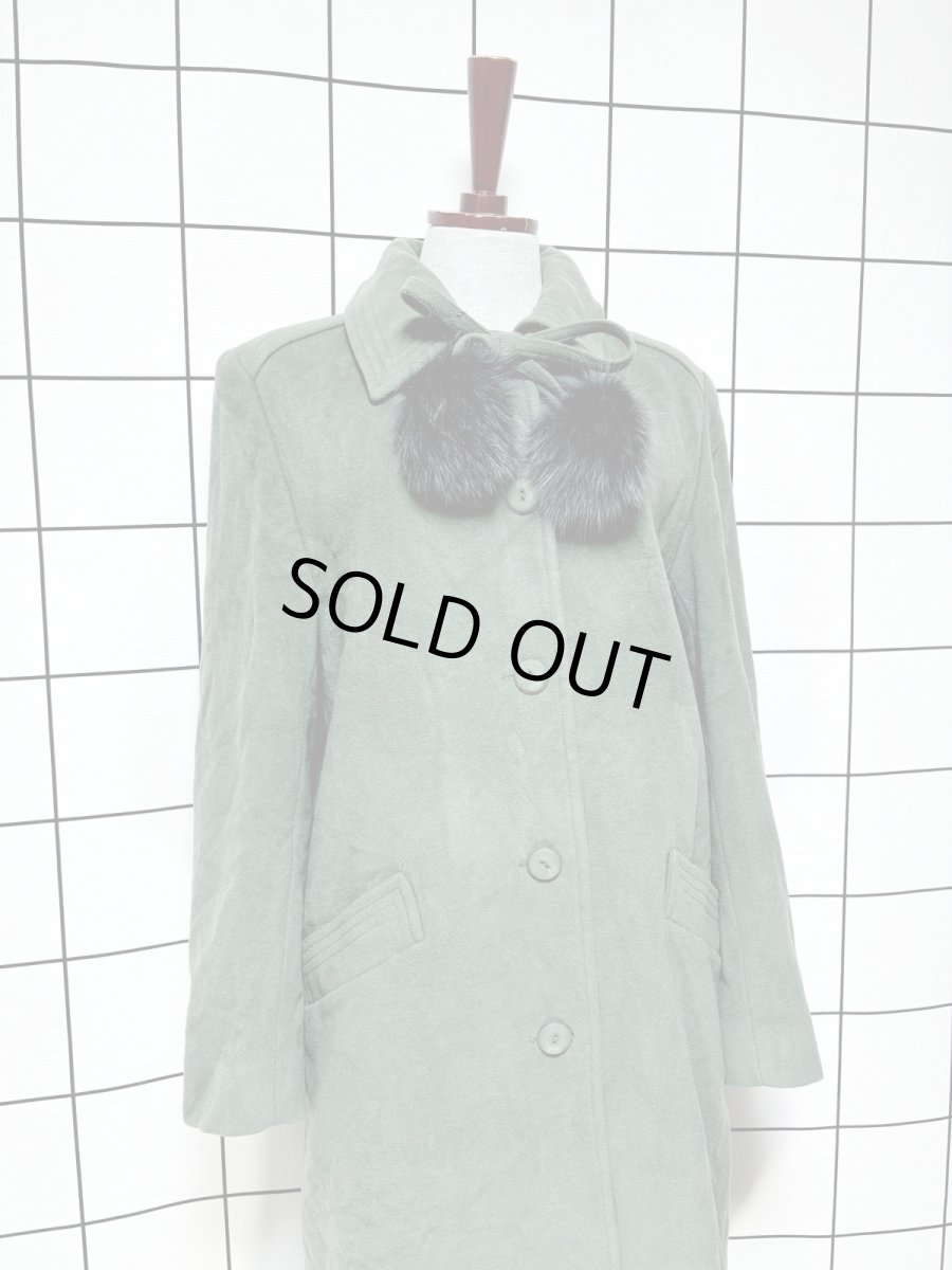 画像3: ポンポンリボン付 フランス ウール ヨーロッパ古着 ヴィンテージロングコート (3)