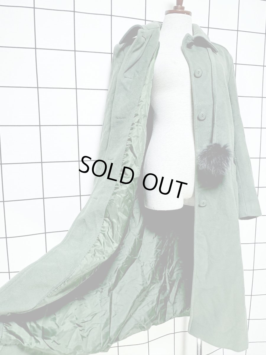 画像10: ポンポンリボン付 フランス ウール ヨーロッパ古着 ヴィンテージロングコート (10)