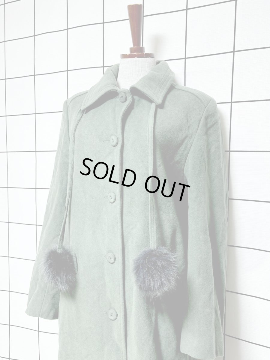 画像9: ポンポンリボン付 フランス ウール ヨーロッパ古着 ヴィンテージロングコート (9)