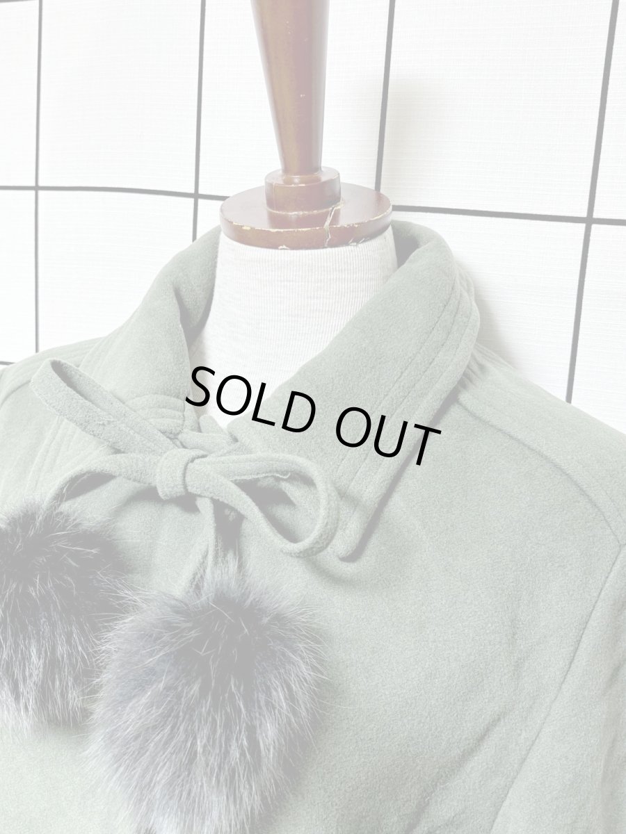 画像4: ポンポンリボン付 フランス ウール ヨーロッパ古着 ヴィンテージロングコート (4)