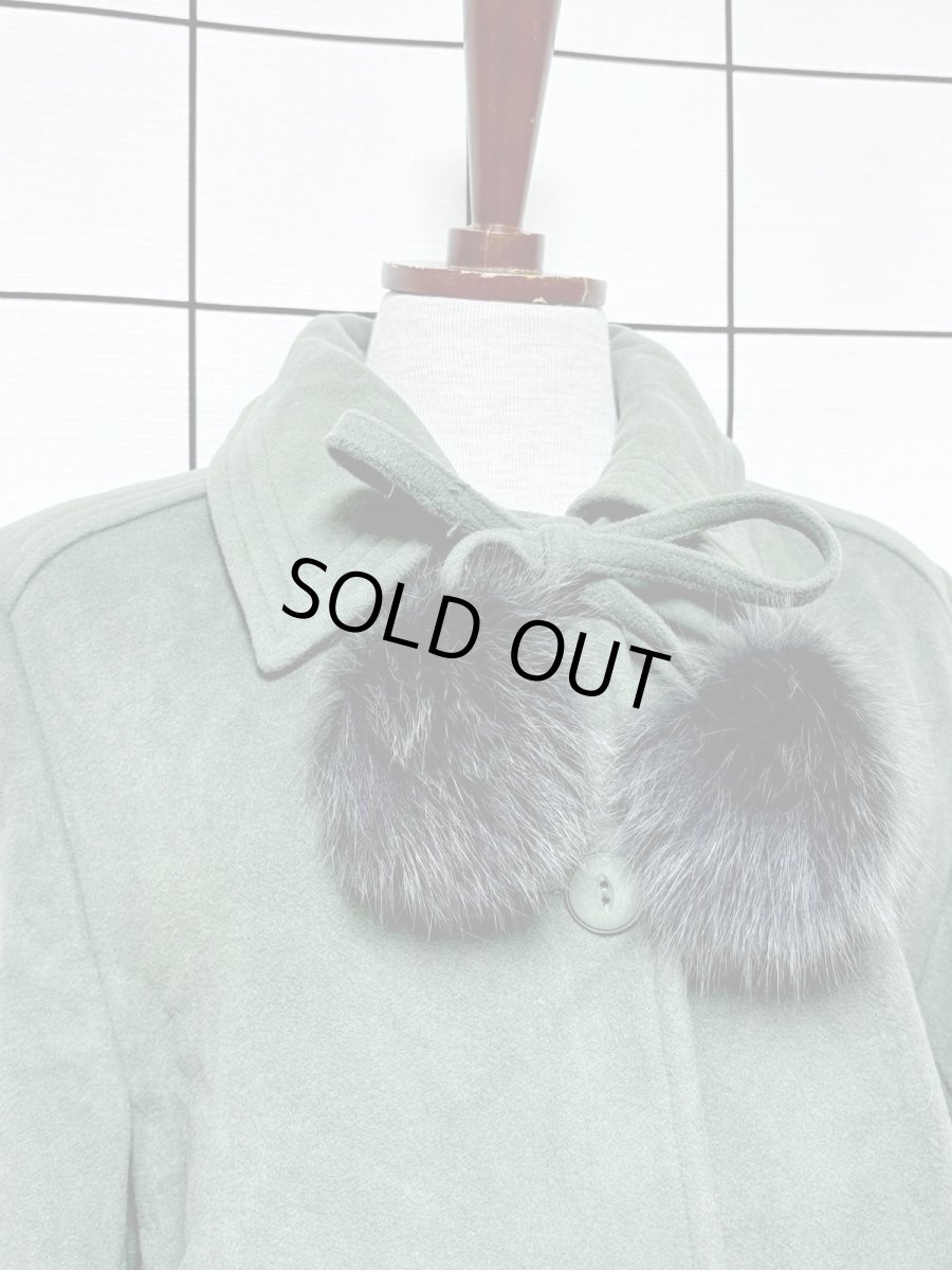 画像5: ポンポンリボン付 フランス ウール ヨーロッパ古着 ヴィンテージロングコート (5)