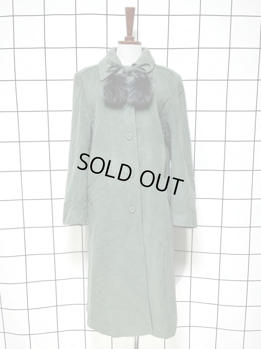 画像1: ポンポンリボン付 フランス ウール ヨーロッパ古着 ヴィンテージロングコート (1)