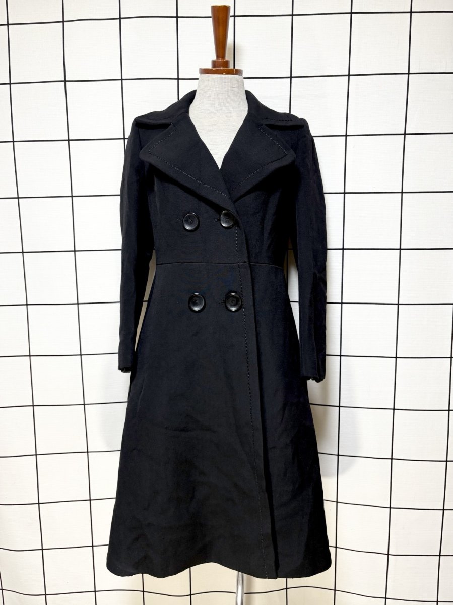 画像1: フランス製 FRANCE 無地 ブラック レトロ ヨーロッパ古着 ヴィンテージウールコート (1)