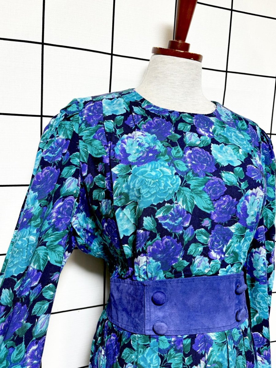 画像6: 花柄 スエードライン レトロ USA古着 ヴィンテージワンピース (6)