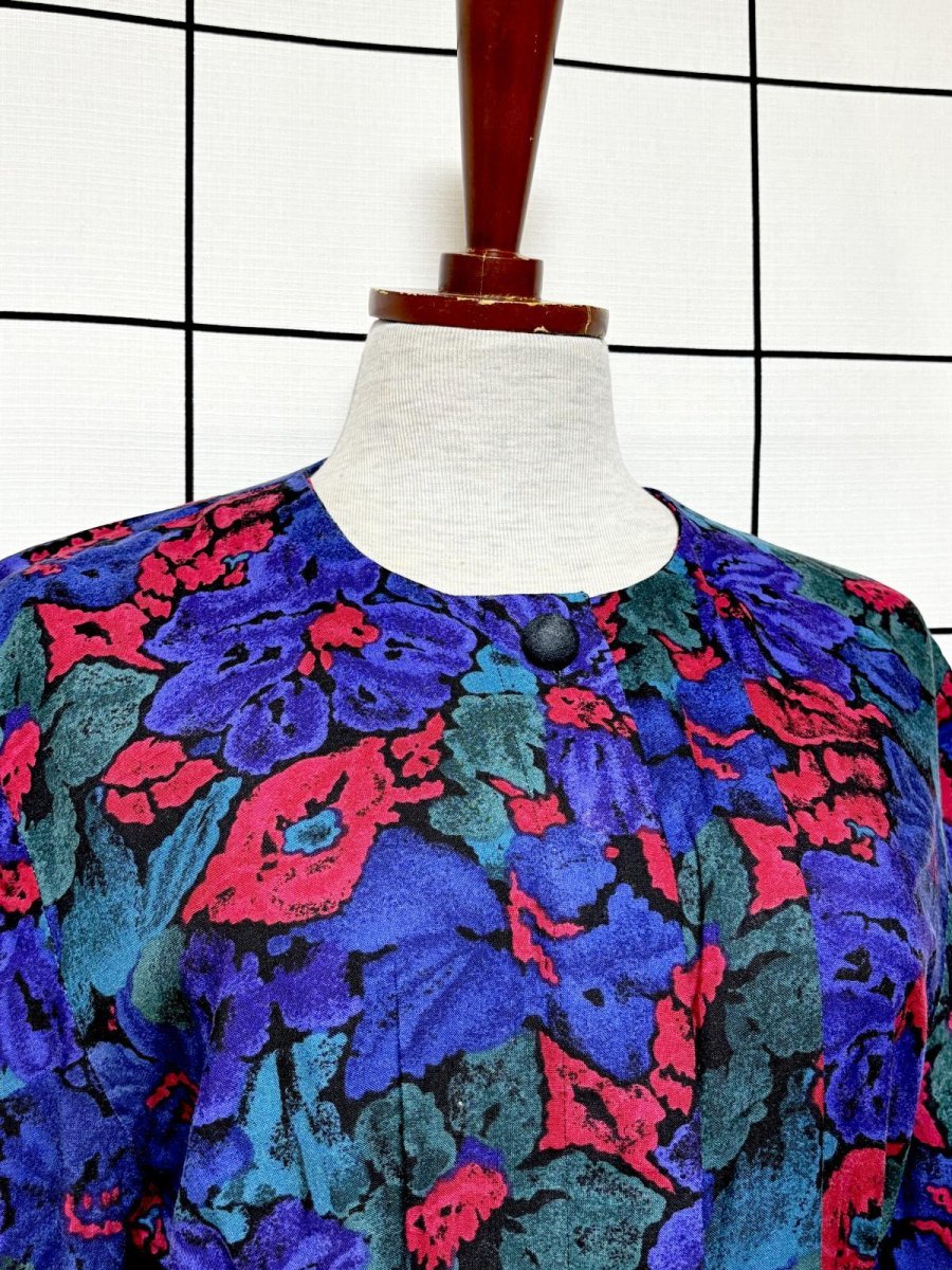 画像5: 花柄 スエードライン 前開き レトロ USA古着 ヴィンテージワンピース (5)