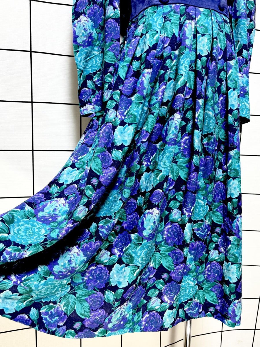 画像9: 花柄 スエードライン レトロ USA古着 ヴィンテージワンピース (9)