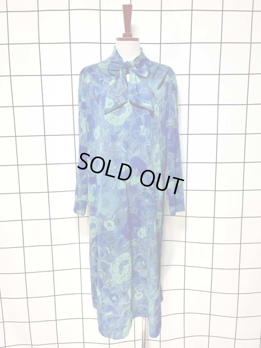 画像1: フランス製 FRANCE 花柄 リボンタイ付 レトロ ヨーロッパ古着 ヴィンテージワンピース (1)