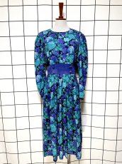 画像1: 花柄 スエードライン レトロ USA古着 ヴィンテージワンピース (1)