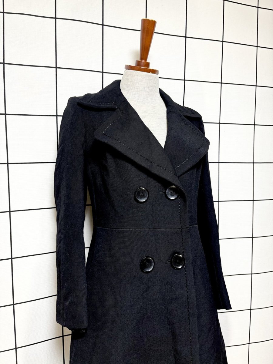 画像3: フランス製 FRANCE 無地 ブラック レトロ ヨーロッパ古着 ヴィンテージウールコート (3)