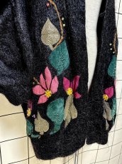 画像7: フラワーパッチ モヘア ブラック レトロ USA古着 ヴィンテージ ロングニットカーディガン (7)
