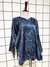画像3: レトロサイケ ペイズリー ノーカラー レトロ USA古着 ヴィンテージブラウス (3)