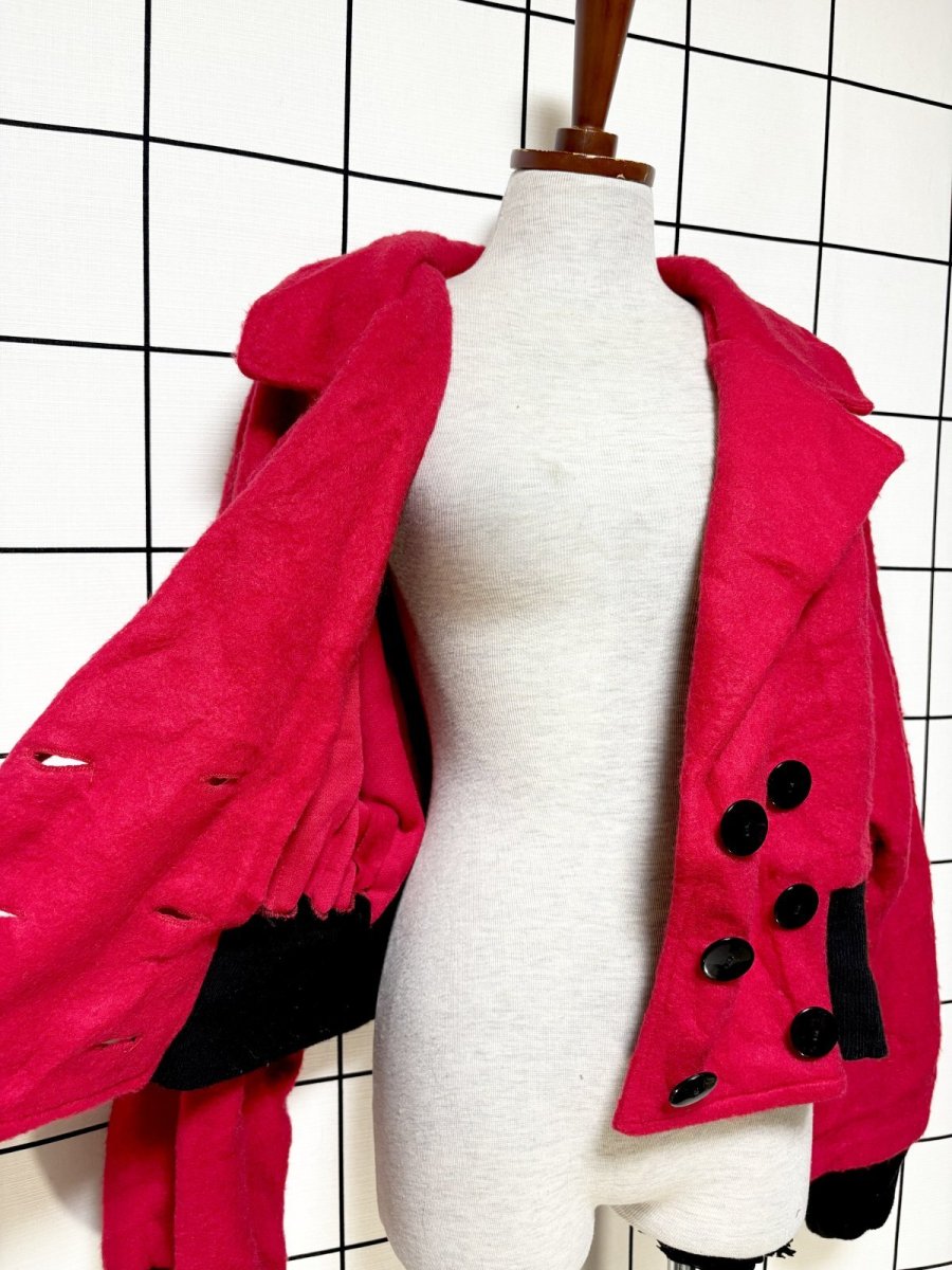 画像8: フランス製 FRANCE ショート丈 バイカラー レトロ ヨーロッパ古着 ヴィンテージニットジャケット (8)