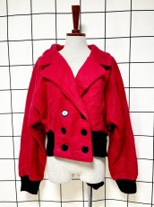 画像1: フランス製 FRANCE ショート丈 バイカラー レトロ ヨーロッパ古着 ヴィンテージニットジャケット (1)