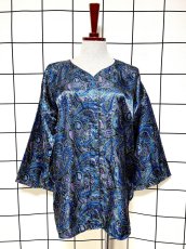 画像1: レトロサイケ ペイズリー ノーカラー レトロ USA古着 ヴィンテージブラウス (1)