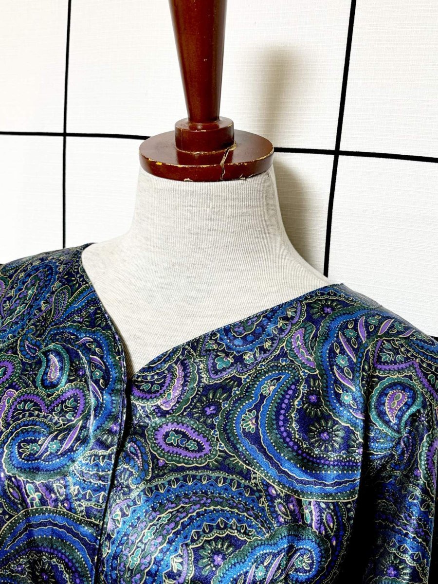 画像4: レトロサイケ ペイズリー ノーカラー レトロ USA古着 ヴィンテージブラウス (4)