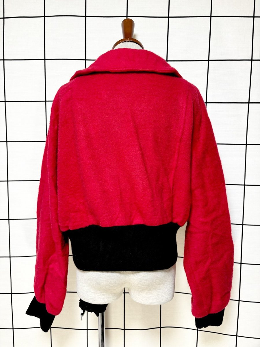 画像2: フランス製 FRANCE ショート丈 バイカラー レトロ ヨーロッパ古着 ヴィンテージニットジャケット (2)