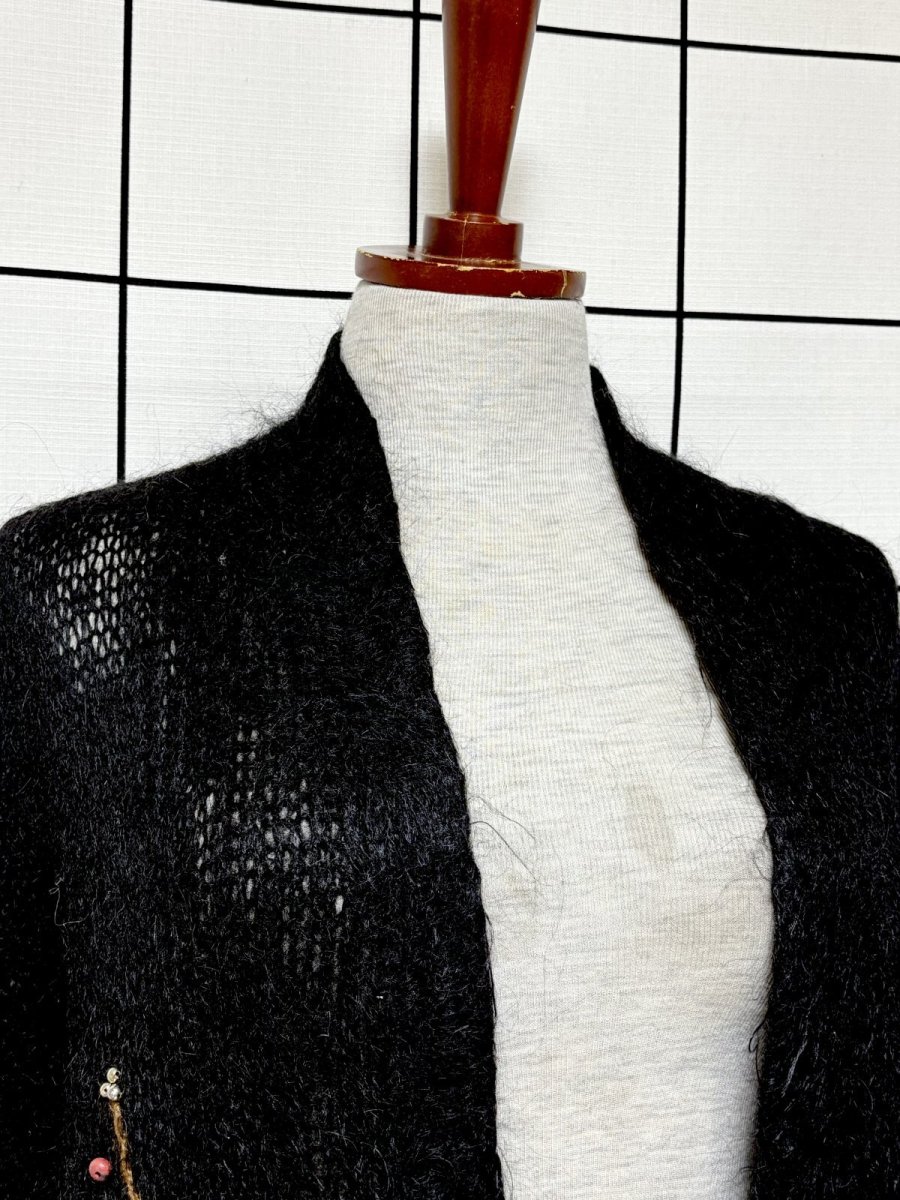 画像5: フラワーパッチ モヘア ブラック レトロ USA古着 ヴィンテージ ロングニットカーディガン (5)