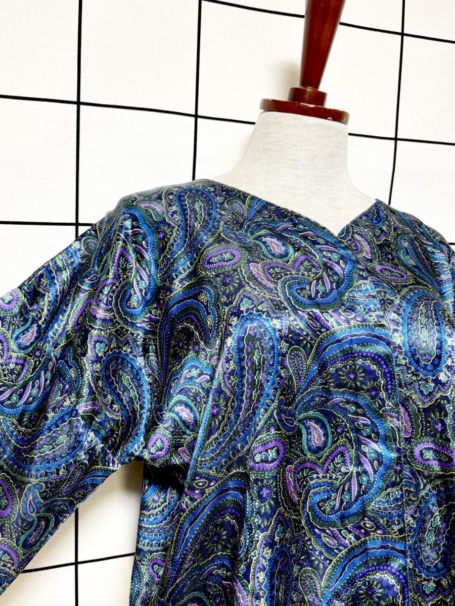 画像6: レトロサイケ ペイズリー ノーカラー レトロ USA古着 ヴィンテージブラウス (6)