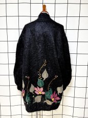 画像2: フラワーパッチ モヘア ブラック レトロ USA古着 ヴィンテージ ロングニットカーディガン (2)