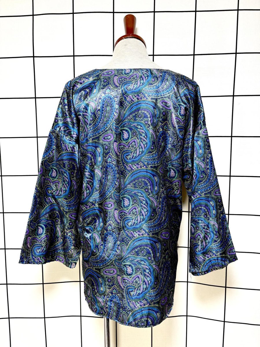 画像2: レトロサイケ ペイズリー ノーカラー レトロ USA古着 ヴィンテージブラウス (2)