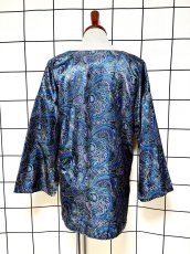 画像2: レトロサイケ ペイズリー ノーカラー レトロ USA古着 ヴィンテージブラウス (2)