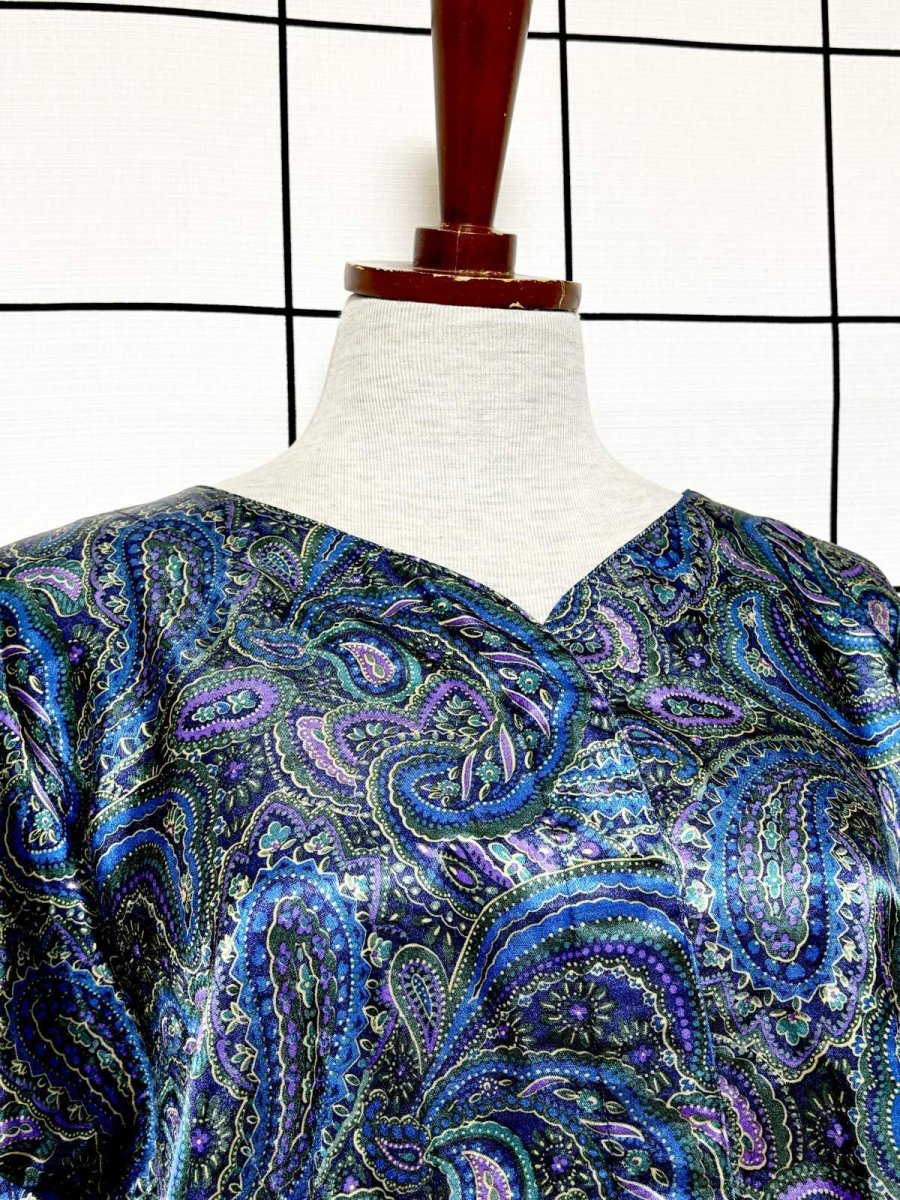 画像5: レトロサイケ ペイズリー ノーカラー レトロ USA古着 ヴィンテージブラウス (5)