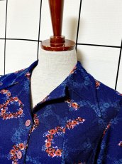画像4: 花柄 ネイビー 長袖 レトロ ヨーロッパ古着 ヴィンテージワンピース (4)
