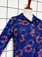 画像6: 花柄 ネイビー 長袖 レトロ ヨーロッパ古着 ヴィンテージワンピース (6)