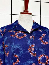 画像5: 花柄 ネイビー 長袖 レトロ ヨーロッパ古着 ヴィンテージワンピース (5)