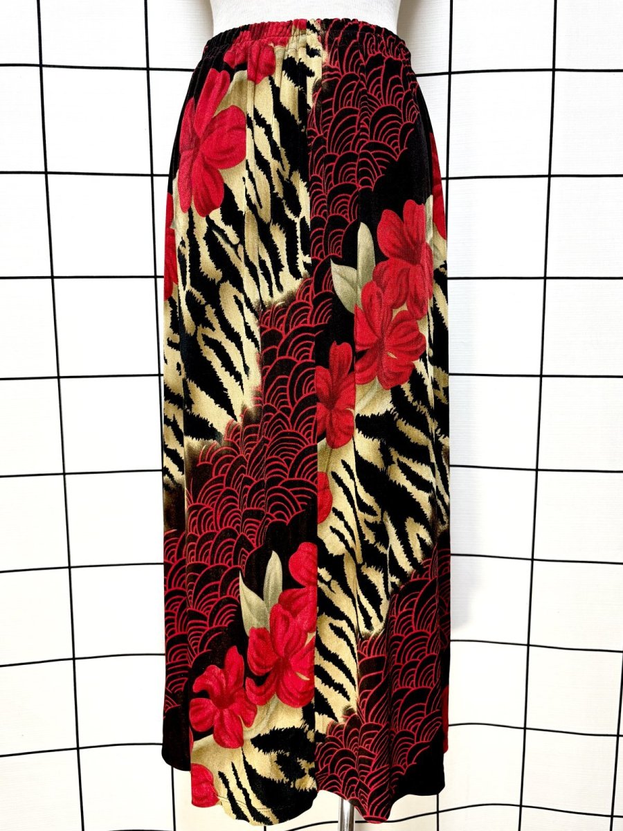 画像1: レオパード 花柄 ウエストゴム レトロ USA古着 ヴィンテージスカート (1)