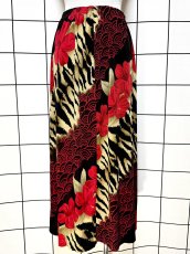 画像1: レオパード 花柄 ウエストゴム レトロ USA古着 ヴィンテージスカート (1)