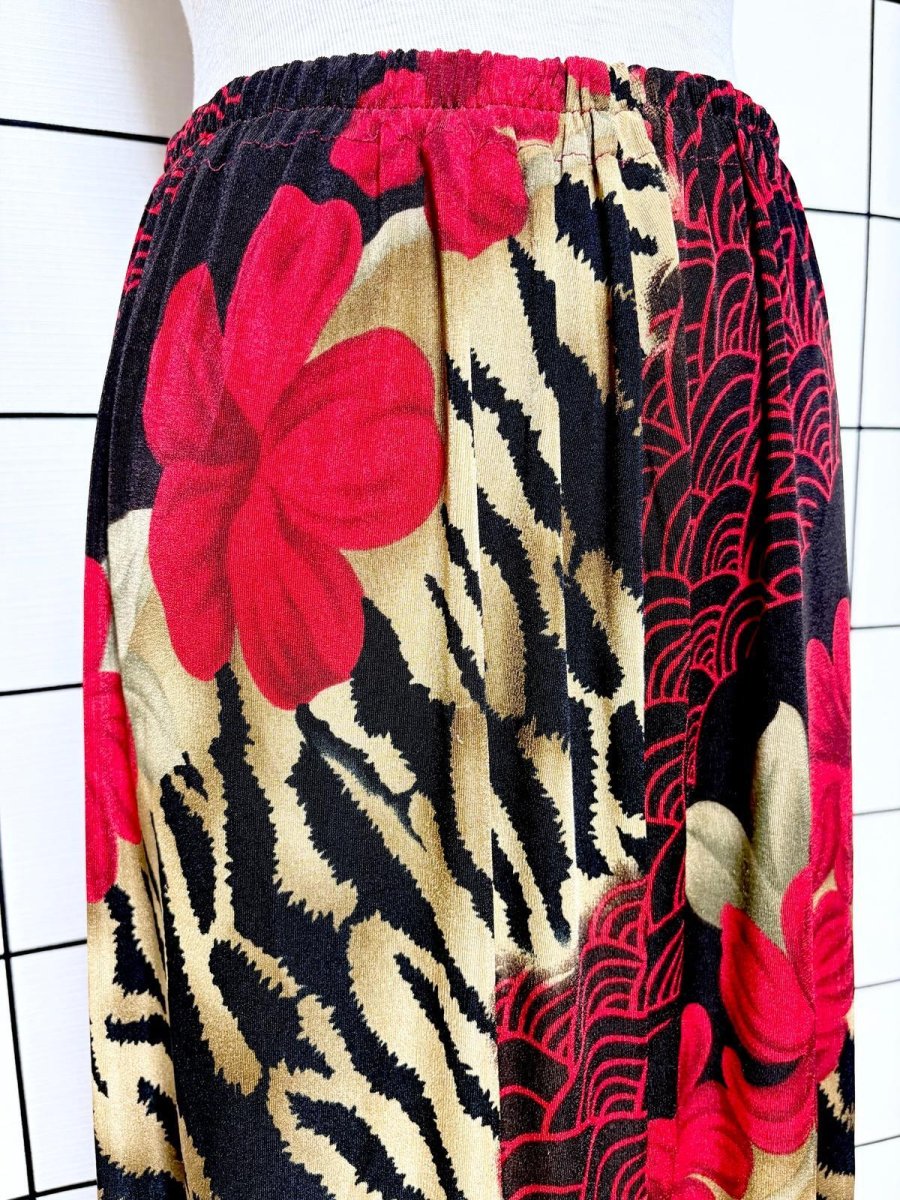 画像2: レオパード 花柄 ウエストゴム レトロ USA古着 ヴィンテージスカート (2)