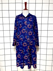 画像1: 花柄 ネイビー 長袖 レトロ ヨーロッパ古着 ヴィンテージワンピース (1)