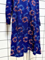 画像8: 花柄 ネイビー 長袖 レトロ ヨーロッパ古着 ヴィンテージワンピース (8)