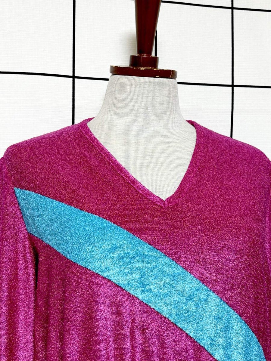 画像5: 斜めストライプライン Vネック ウエストゴム レトロ USA古着 ヴィンテージワンピース (5)