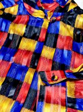 画像8: カラフルチェック ピンドット織り ハイネック レトロ USA古着 シャツ ヴィンテージブラウス (8)