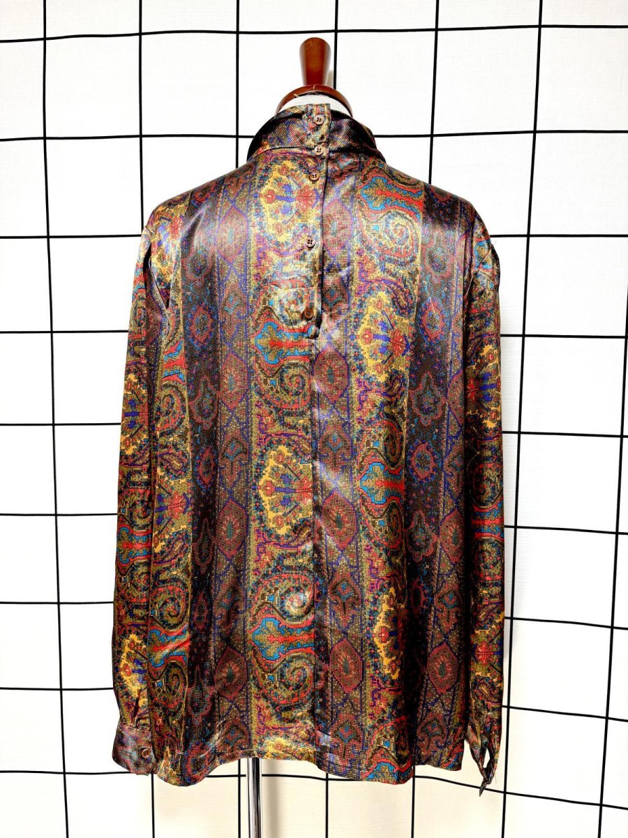 画像2: 総柄 タートルネック プルオーバー レトロ USA古着 長袖 シャツ トップス (2)