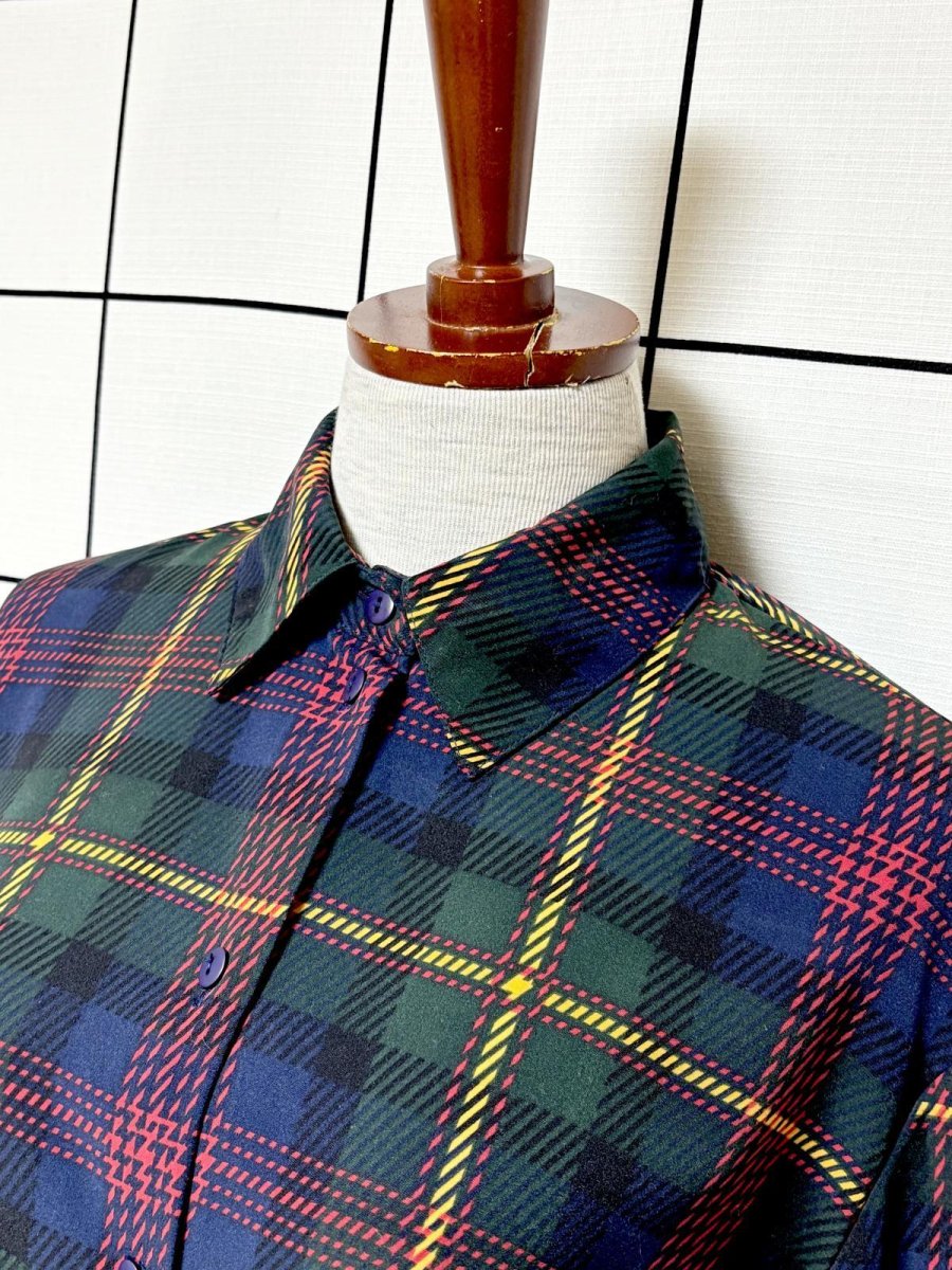 画像4: チェック レトロ USA古着 シャツ 長袖 ヴィンテージブラウス (4)