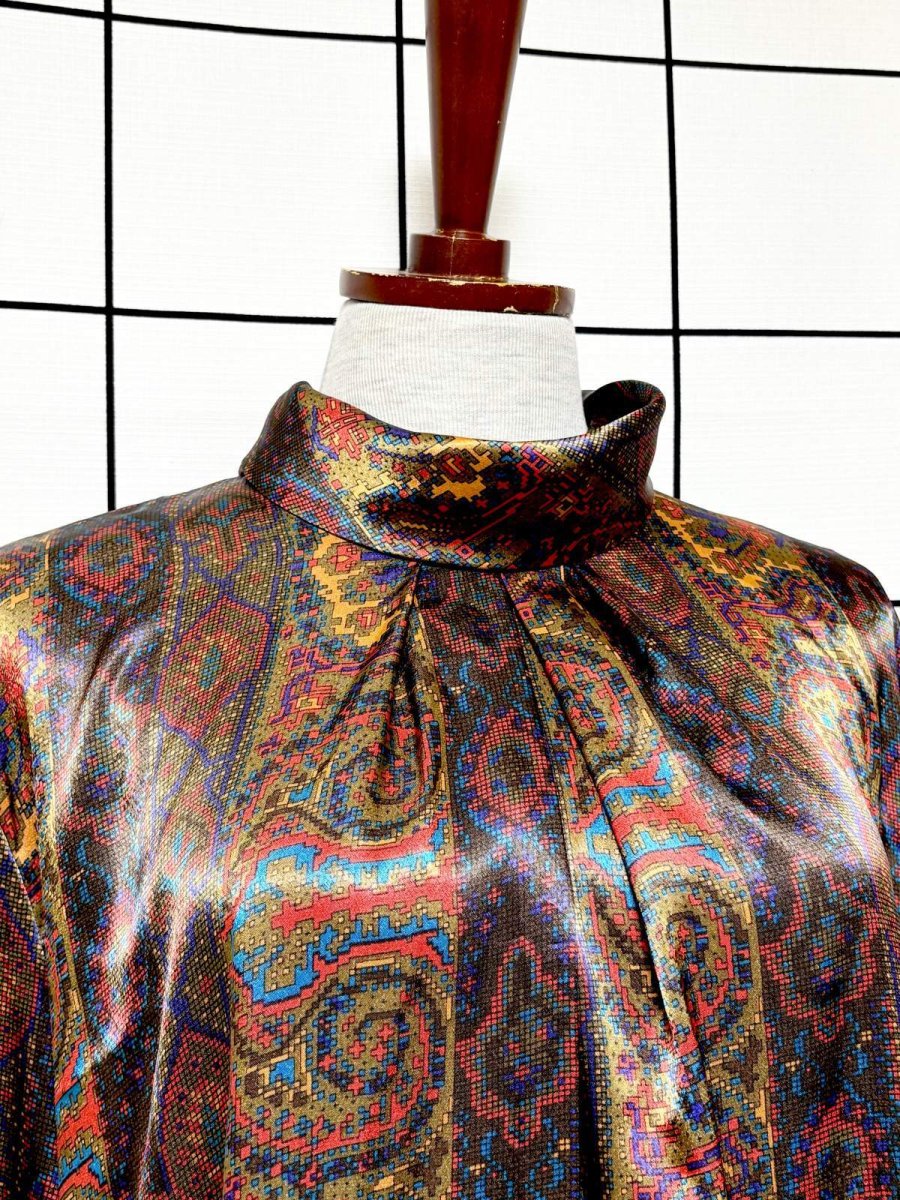 画像6: 総柄 タートルネック プルオーバー レトロ USA古着 長袖 シャツ トップス (6)
