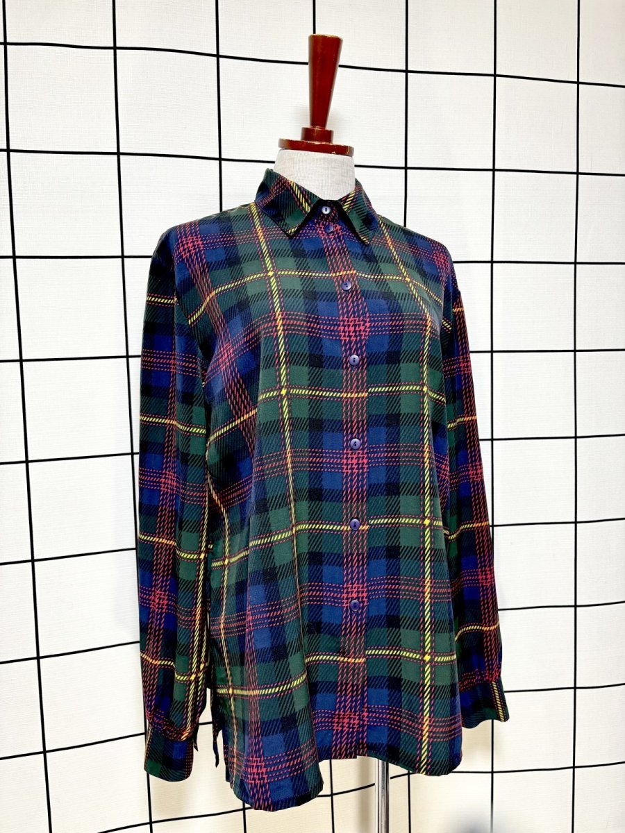 画像3: チェック レトロ USA古着 シャツ 長袖 ヴィンテージブラウス (3)