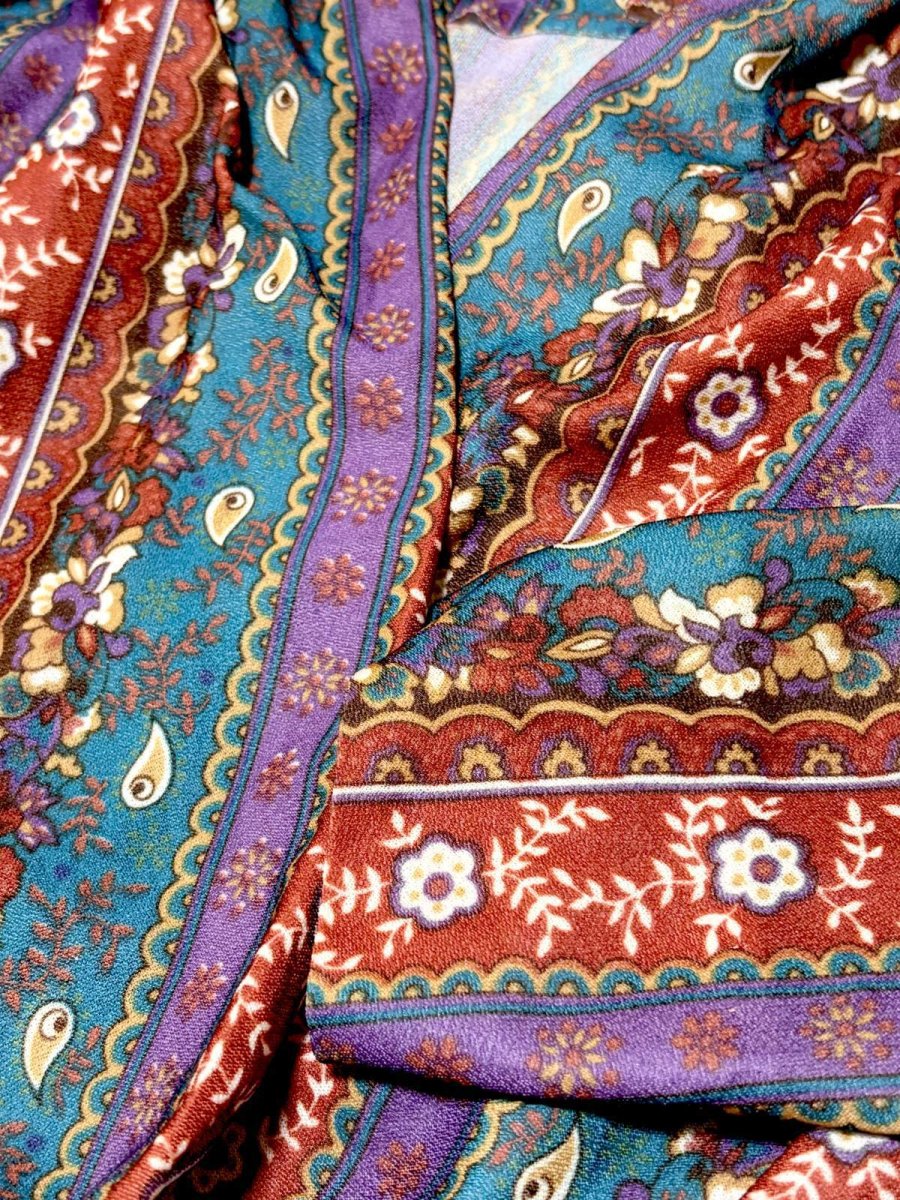 画像11: 開襟 ペイズリーモチーフ 花柄 ウエストゴム レトロ USA古着 ヴィンテージワンピース (11)