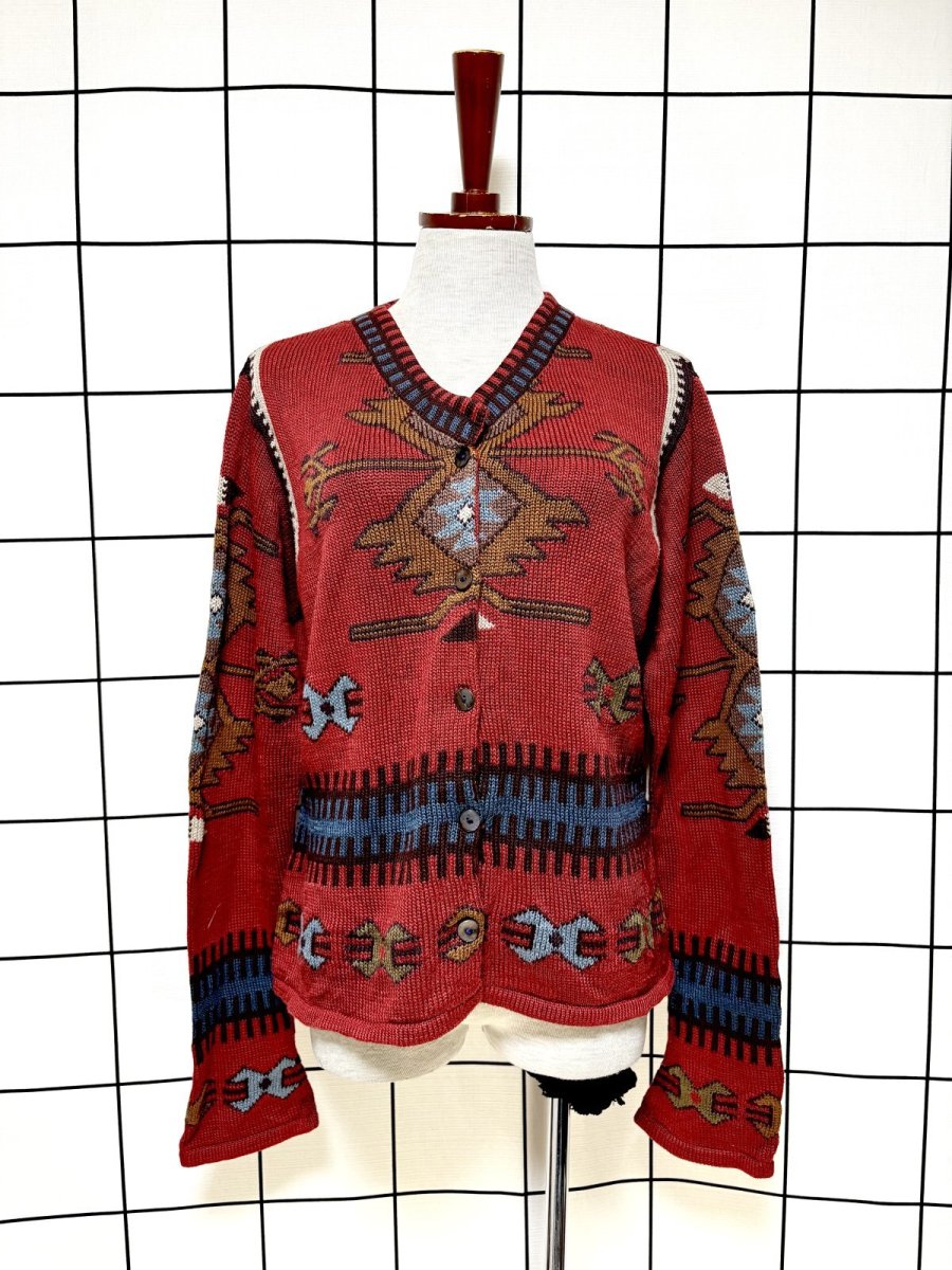 画像1: チマヨ柄 ネイティブ感 フォークロア レトロ USA古着 ヴィンテージカーディガン (1)