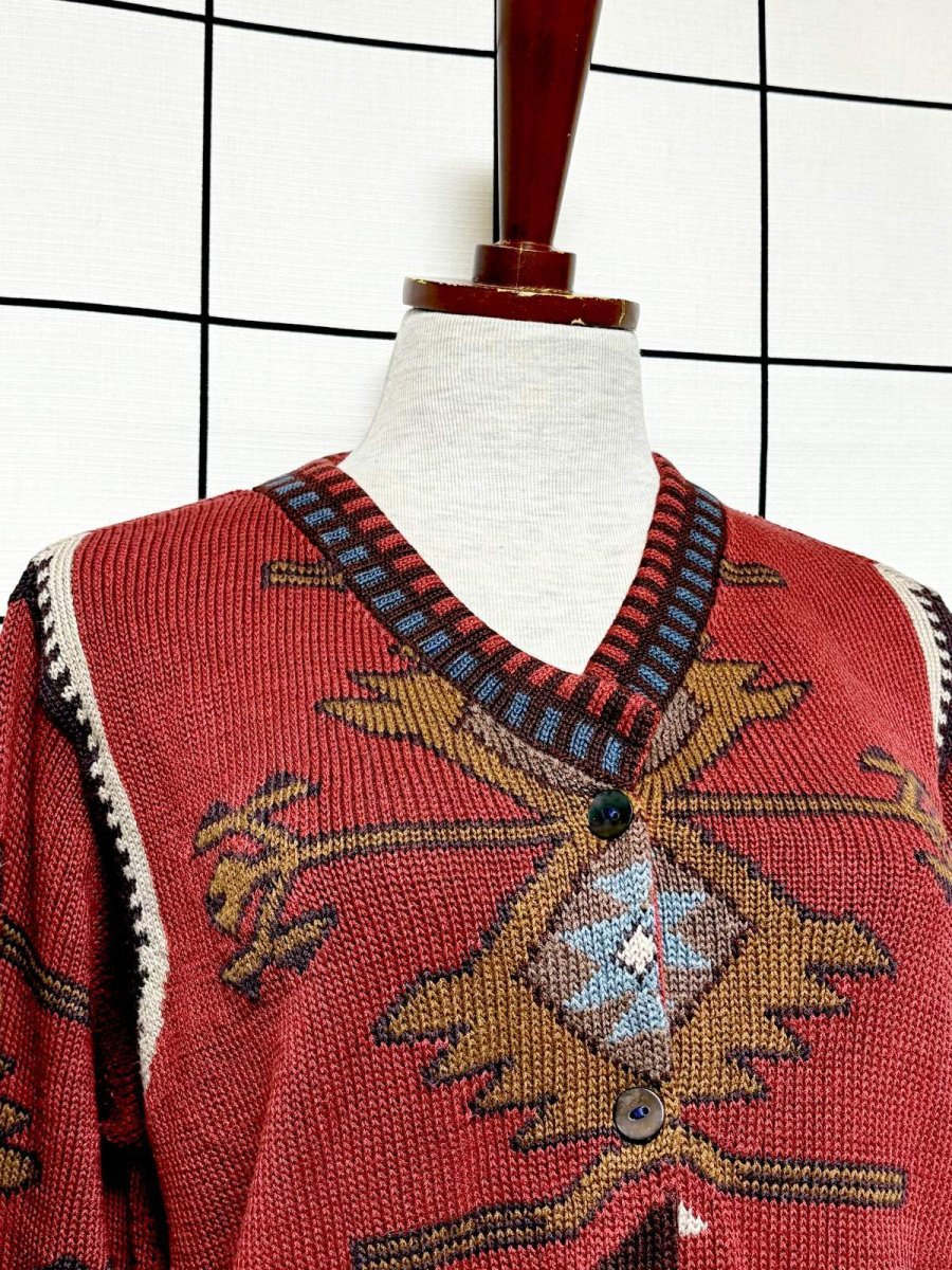 画像5: チマヨ柄 ネイティブ感 フォークロア レトロ USA古着 ヴィンテージカーディガン (5)