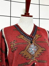 画像5: チマヨ柄 ネイティブ感 フォークロア レトロ USA古着 ヴィンテージカーディガン (5)