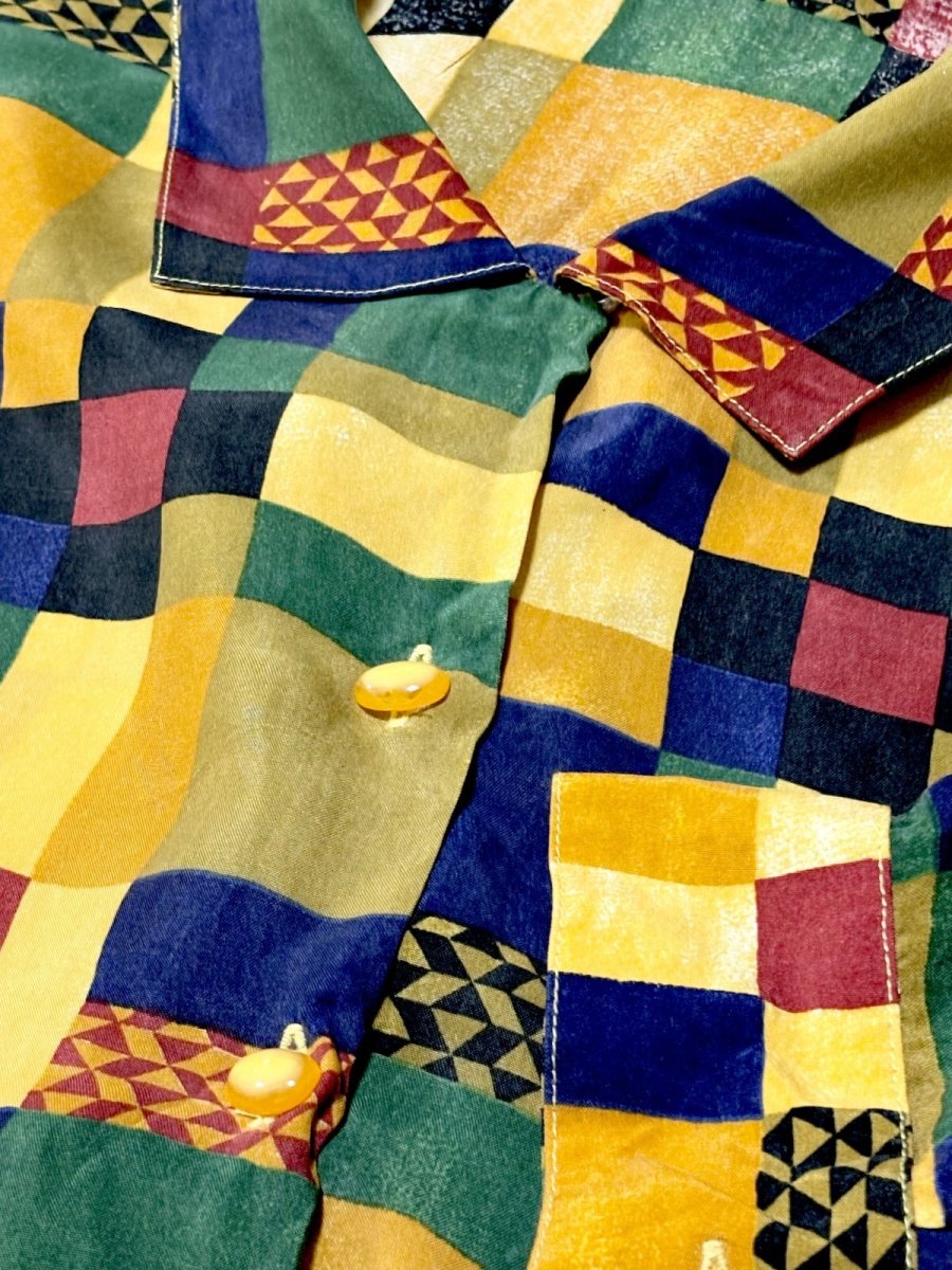 画像8: チェック柄 オーバーサイズコーデにも キュプラ レトロ ヨーロッパ古着 長袖 シャツ ヴィンテージブラウス (8)