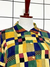 画像5: チェック柄 オーバーサイズコーデにも キュプラ レトロ ヨーロッパ古着 長袖 シャツ ヴィンテージブラウス (5)