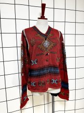 画像3: チマヨ柄 ネイティブ感 フォークロア レトロ USA古着 ヴィンテージカーディガン (3)