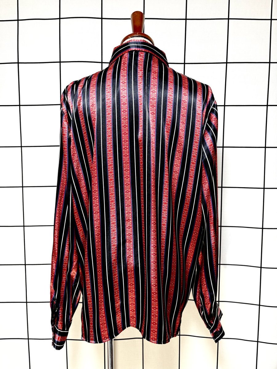 画像2: ストライプ レトロ グアテマラ製 Guatemala 古着 長袖 シャツ ヴィンテージブラウス (2)